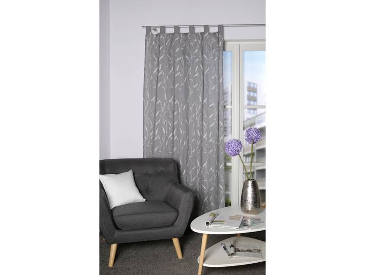 Vorhang HOME WOHNIDEEN THEES , grau, B:135cm H:225cm, Polyester, Polyester, Gardinen, Vorhang, bestickt