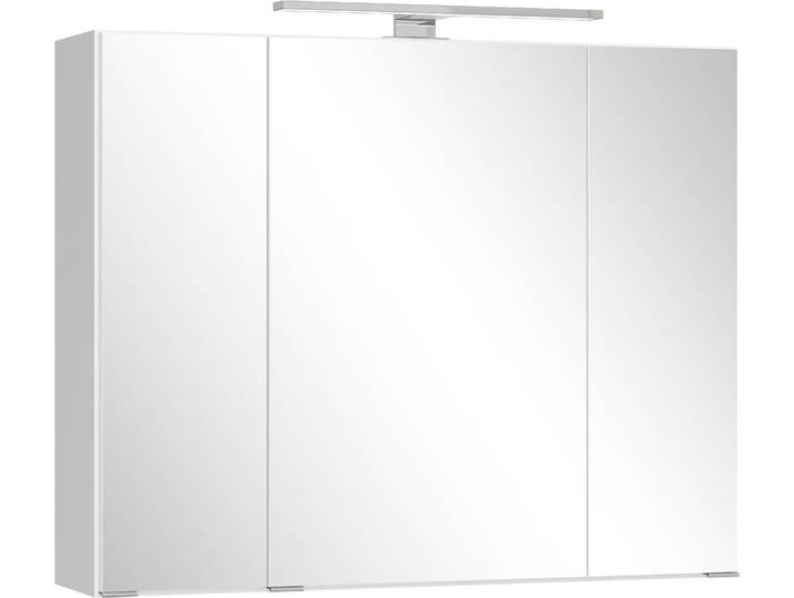 Badezimmerspiegelschrank WELLTIME CABO, gedämpfte Scharniere , weiß, B:80cm H:64cm T:20cm, Holzwerkstoff, Schränke, Badezimmerspiegelschrank, Rundumsicht, dank besonderer Klapptechnik