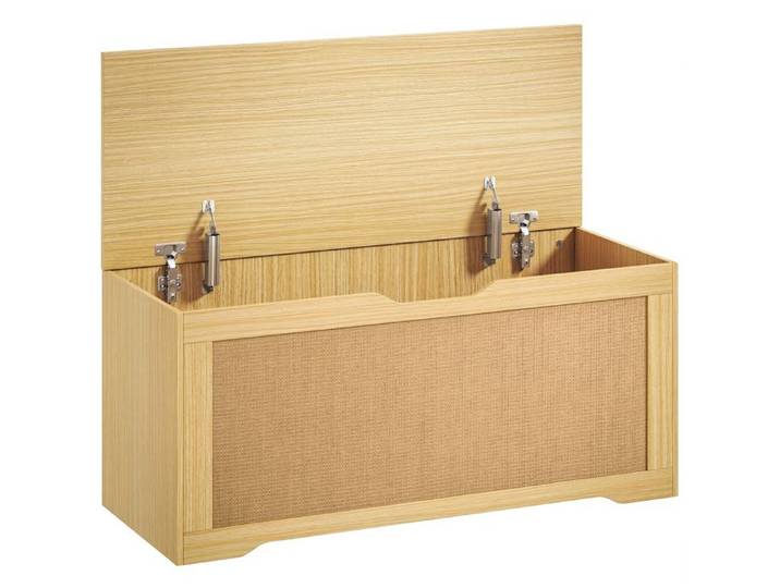 LIA Coffre de Rangement en Rotin 136L Banc Coffre avec Couvercle Relevable et 2 Charnières de Sécurité Chêne