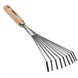 Rasenbesen 8 Zähne 13Cm Handgeschmiedeter Holzstiel aus Edelstahl und Eisen. VITO