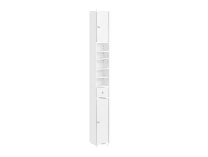 Sobuy Bzr167-Gw Meuble haut de salle de bain avec 5 compartiments, meuble de rangement pour salle de bain, étagère de salle de bain avec 1 tiroir et portes, meuble de salle de bain blanc brillant.