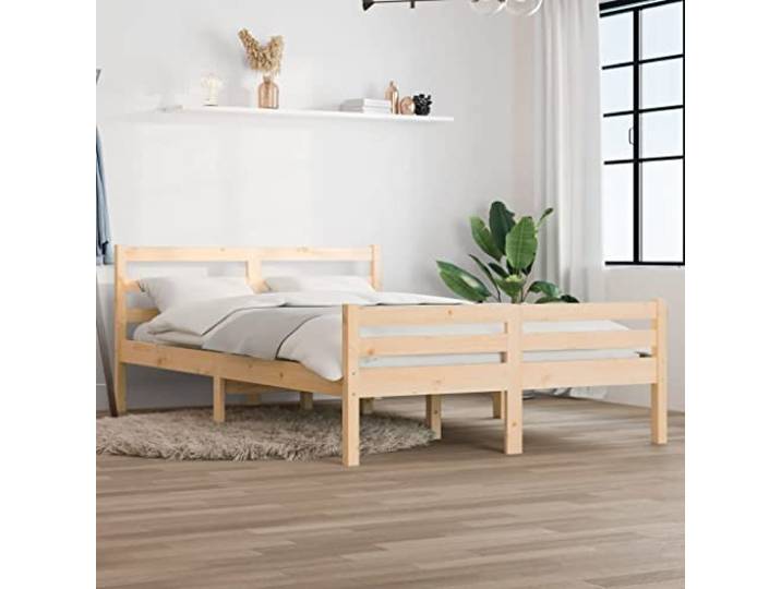 RJPLMFV Bettgestell, Massivholz, 160 x 200 cm Lattenrost inklusive, robustes Kiefernholz, bequemes Kopfteil, ohne Matratze