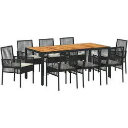 vidaXL 9-teiliges Garten Essset mit Kissen in Schwarz Poly Rattan