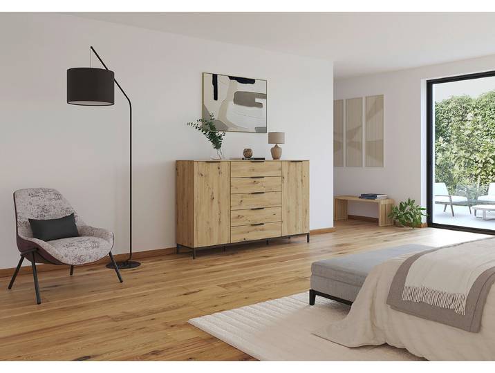 Buffet Flipp avec structure - 111 cm 180cm Bois/Marron/Imitation chêne Artisan/Gris