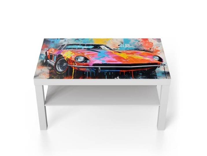 DEQORI Glastisch weiß groß 90x50 cm Motiv Klassik im Farbrausch ausgefallener Beistelltisch aus Glas Hochglanz Couchtisch fürs Wohnzimmer moderner Couch Tisch mit Design