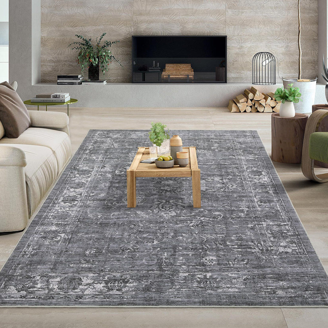 George Oliver Abstract Machine Printed Area Rug Gray Rectangle 200 x 290 cm