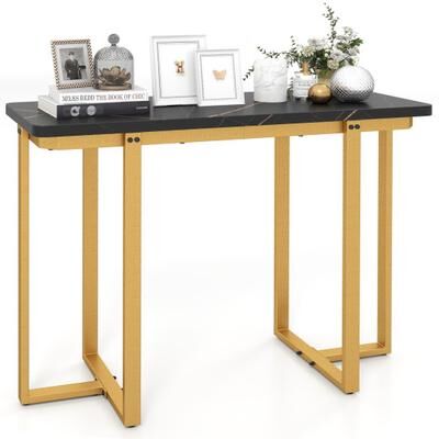 Costway 42 Inches Modern Faux Marble Entryway Table with Geometric Metal Frame-Black