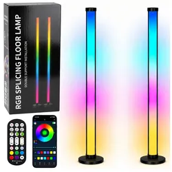 Intelligente Stehlampen mit farbenfrohen RGB-LED-Leuchten, Fernbedienung und App-Steuerung, 125 cm, 2 Stück.