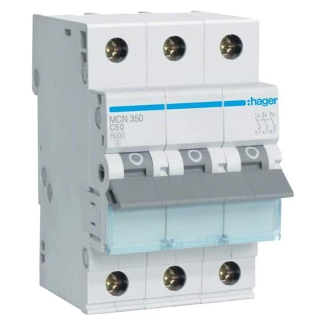 Hager MCN350. Anzahl der Pole: 3P. AC Eingangsfrequenz: 50/60 Hz, Nominale Stromabgabe: 50 A. Breite: 52,5 (MCN350)