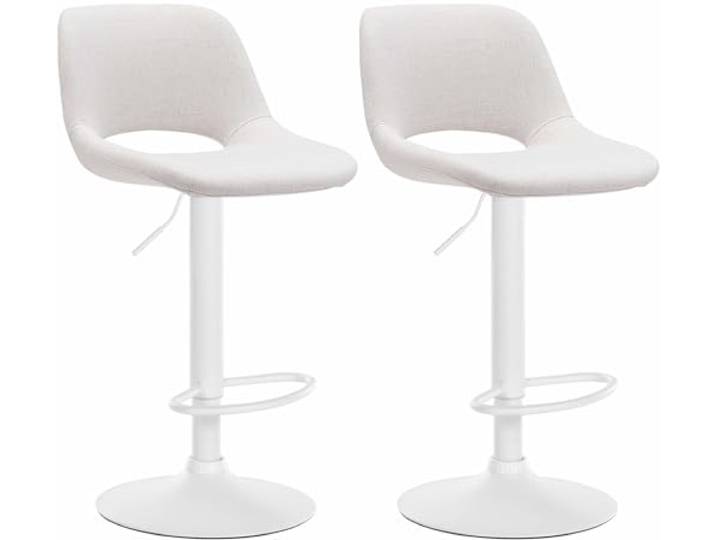 CLP 2er Set Barhocker Camden I Stoff-Bezug Farbe Creme Material Gestell Metall matt Weiss
