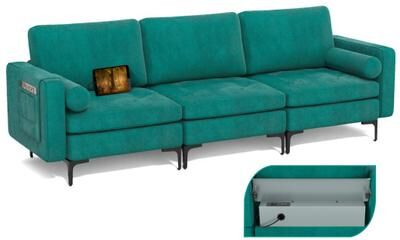 Costway Modular 1/2/3/4-Seat L-Shaped Sectional Sofa Couch with Socket USB Port-3-Seat with USB port