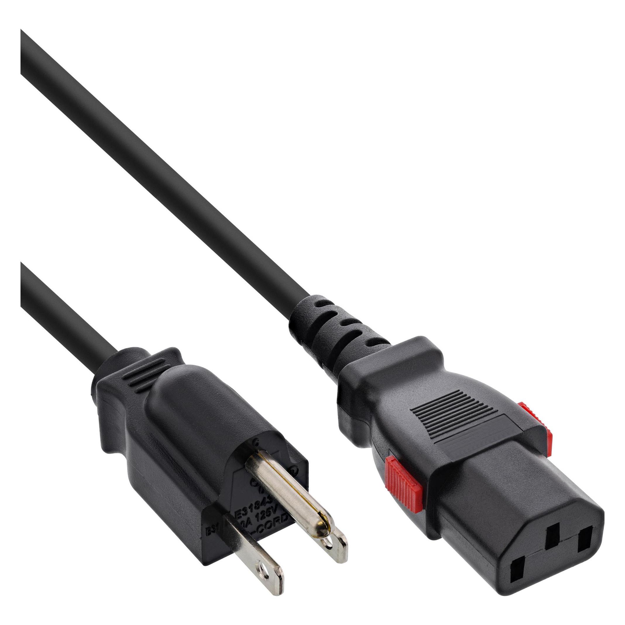 InLine Netzkabel, Netzstecker USA auf Kaltgerätestecker C13 verriegelbar, 2m (2 m) (16952U)