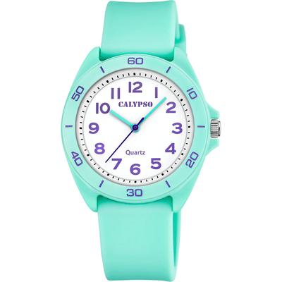 Quarzuhr CALYPSO WATCHES "Junior Collection", blau (türkis, weiß), Armbanduhren, Kinder, türkis, Quarzuhr, Armbanduhr, Kinderuhr, bis 10 bar wasserdicht, ideal als Geschenk