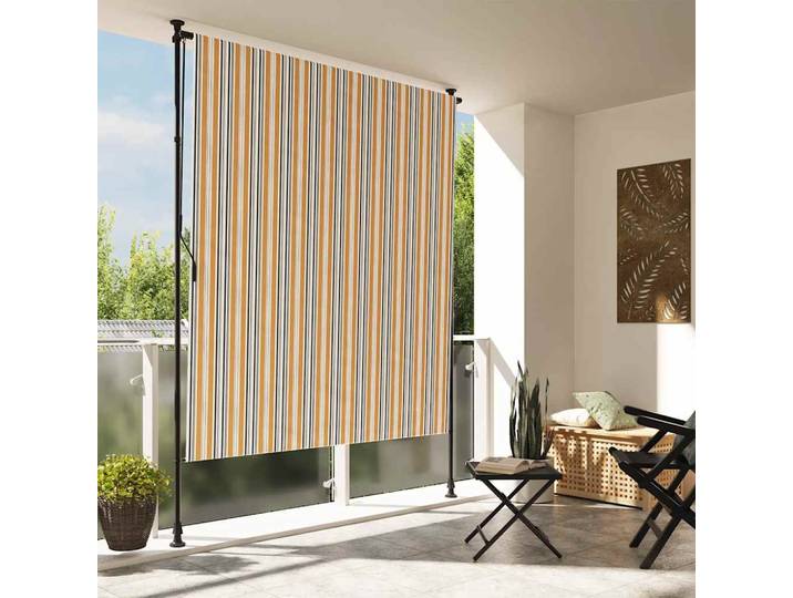 Store Roulant d'extérieur jaune et blanc 200x270cm, rétractable et réglable en hauteur pour balcon, patio, restaurant