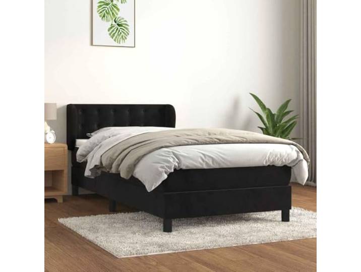 RJPLMFV Lattenrost, 90 x 200 cm, Velours, Schwarz Verstellbarer Kopf, Taschenfedern, Rückenstütze, langlebiger Komfort