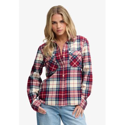 Karobluse SUPERDRY "LUMBERJACK CHECK FLANNEL SHIRT", Damen, Gr. XS, rot (delta check rot), Web, Obermaterial: 100% Baumwolle, kariert, relaxed fit normal, Blusen Karobluse, Baumwolle, relaxed fit, aus weichem Flanell