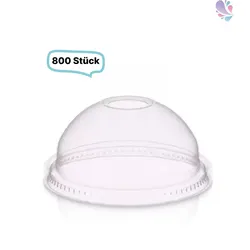 Deckel mit Loch, Domdeckel RPET - 800 Stück, transparentes recyceltes PET für Cups, klare Becher 225 und 300 ml
