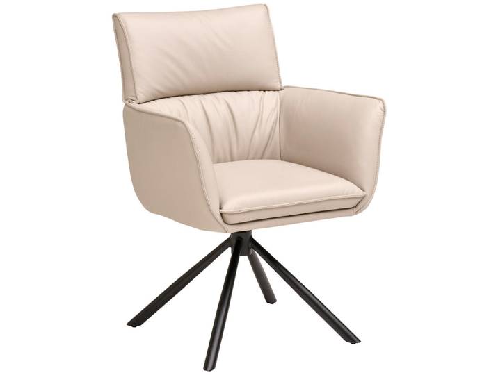 Livetastic Armlehnstuhl, Hellgrau, Echtleder, Büffelleder, A-Form, 64x90.5x64.5 cm, Sitzfläche 360° drehbar, automatische Rückholfunktion, Esszimmer, Stühle, Esszimmerstühle, Armlehnenstühle