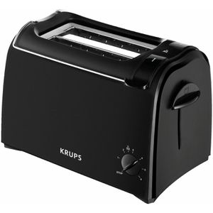 Krups Toaster ProAroma KH 1518, mit 6 Röststufen, schwarz, 700W, Kunststoff, mit Brötchenaufsatz, für 2 Scheiben