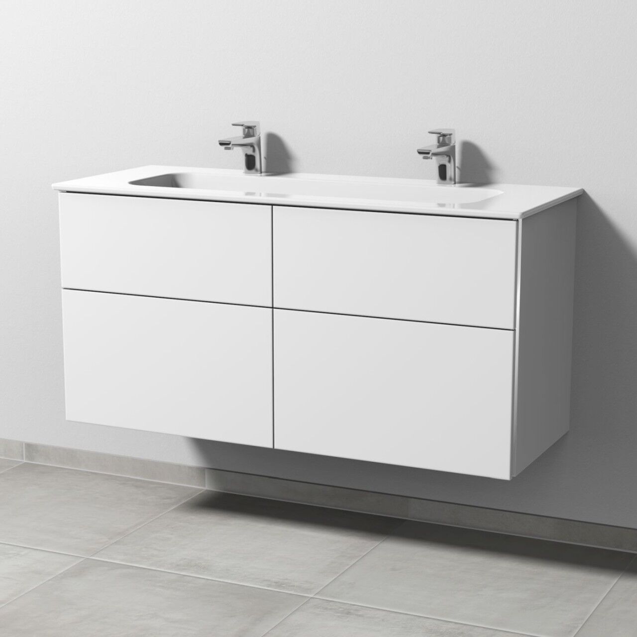 Sanipa 3way Keramik-Set Design Keramik-Doppelwaschtisch und Unterbau mit 4 Auszügen, Weiß-Soft BR48343