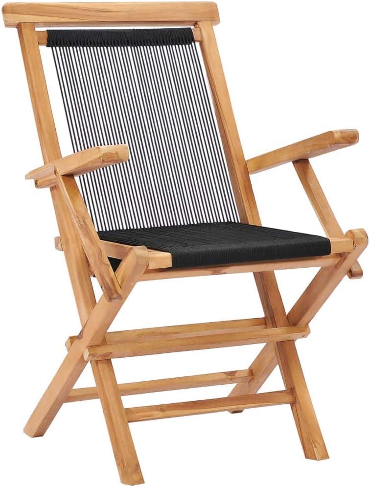 Klappstuhl aus massivem Teakholz mit Polyester-Seildesign für Terrasse und Garten, bis 110 kg belastbar