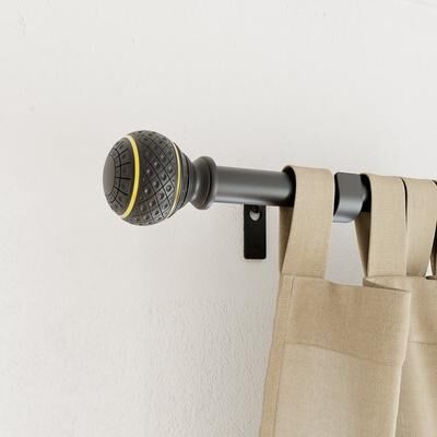 Acroma Modern Matte Black Adjustable Curtain Rod with Gold Accent Finials
