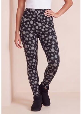 Plus Size Women's Plus Size Essential Stretch Ankle Length Pull-On Legging by Roaman's in Black Falling Flakes (Size S) Activewear Workout Yoga Pants