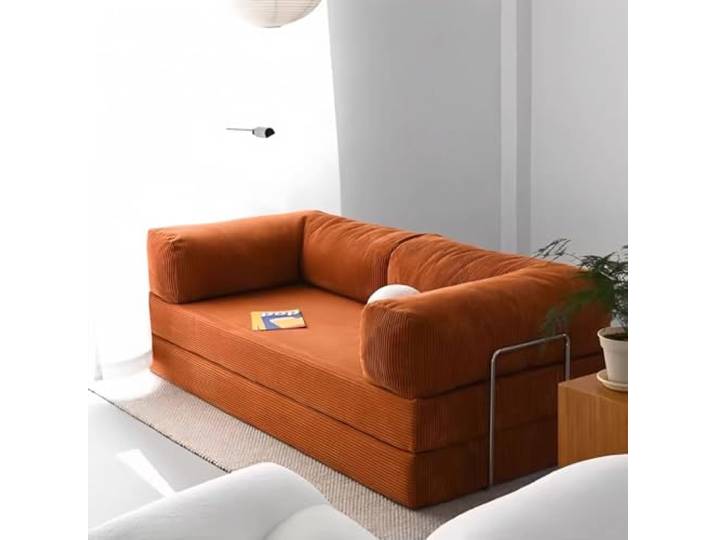 Wetsfgdg Schlafsofa Cord Klappbares Sofa Bett mit großzügiger Liegefläche Couch mit Stahlgestell für Wohnzimmer & kleine Räume(Karamell) L:150cm