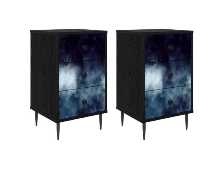 HGDFWRQW Nachttisch 2er Set RAALTE Schwarz Eiche 36x33x61cm Zwei stilvolle Nachtschraenke mit dekorativem Frontmuster schaffen Struktur und Eleganz im Schlafzimmer.