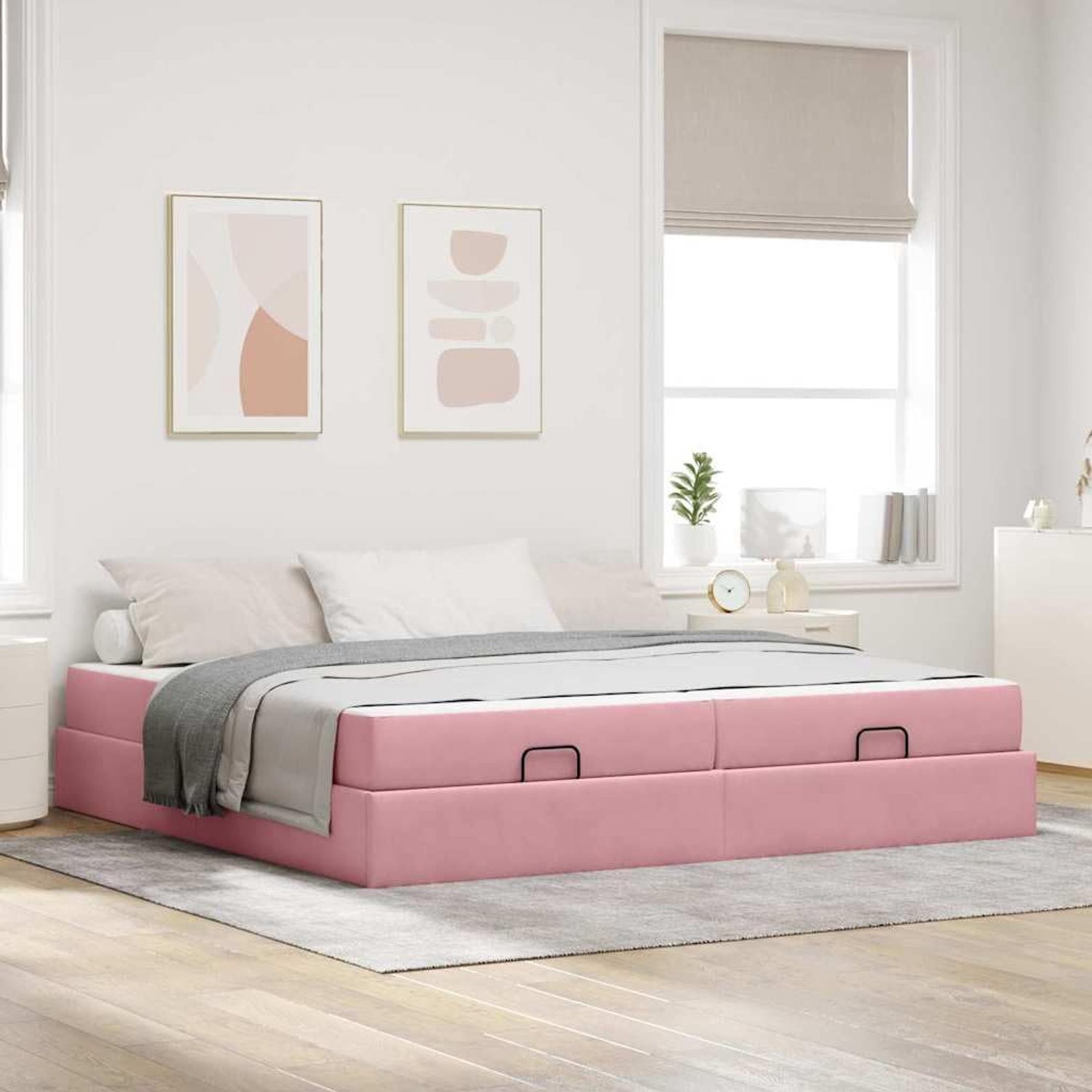 Fluwelen bedframe met lades en matras, roze