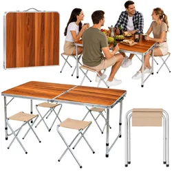 Campingmöbelset, Klapptisch, 4 Hocker, Holzkoffer