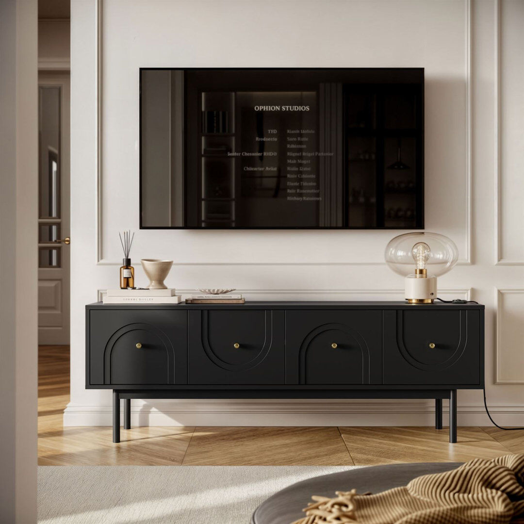 Latitude Run TV Stand LIBERTY 154 cm with gold handles Black 65"