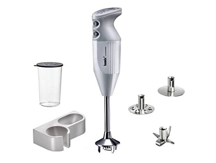 bamix Stabmixer Set M200 MONO C3 inkl. Multifunktionsmesser, Quirl, Schlagscheibe, Becher, Halterung, 200 Watt, 2-Stufen, Edelstahl, Made in Switzerland - Weiß