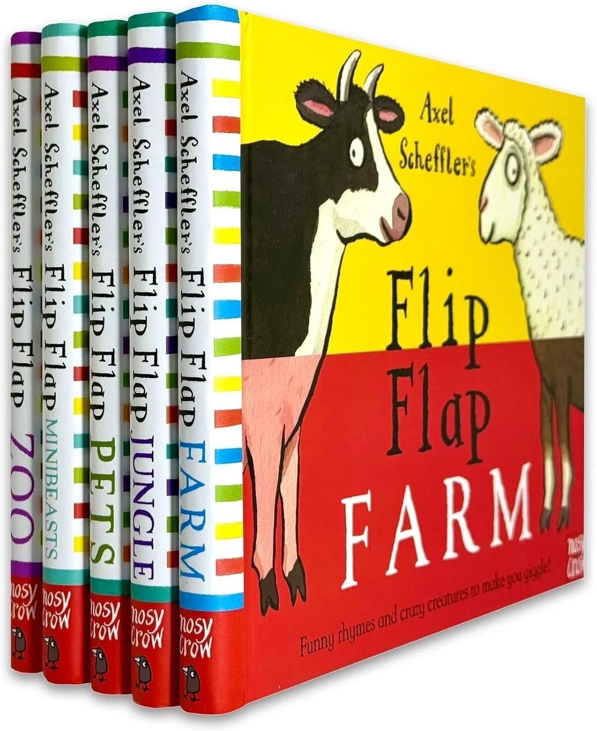 Nosy Crow Flip Flap Series by Axel Scheffler - 5 Books Collection Set (Farm, Jungle, Pets, Zoo, Minibeasts) - Hardback - Ages 3-7 - Interactive Rhyming Animal