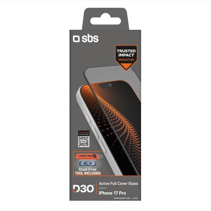 SBS D3o Full Cover Glass Con Applicatore iPhone 17 Pro-nero