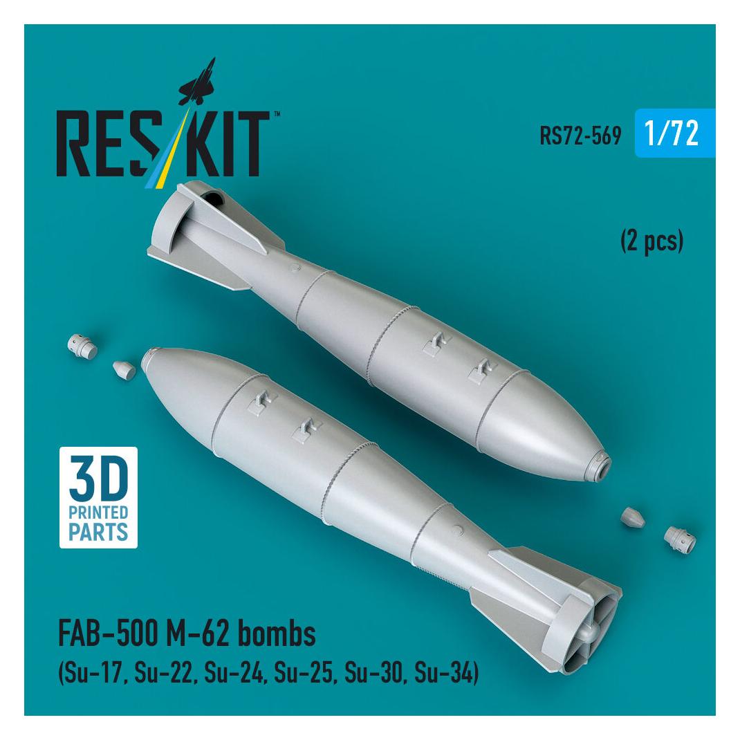 ResKit FAB-500 M-62 bombs (2 pcs) (Su-17, Su-22, Su-24, Su-25, Su-30, Su-34) (3D Printed) (RS72-0569)