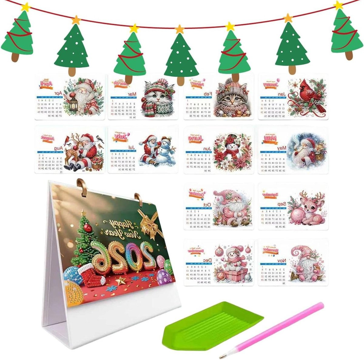 Bureaukalender Edelsteen Kunst Multicolor - Maandelijkse Kalender voor Decoratie en Planning - 32 x 28 cm
