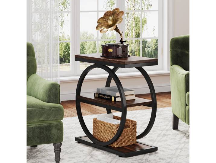 Tribesigns-Table d'appoint étroite en bois, table d'appoint de petit canapé industriel avec 3 étagères de rangement