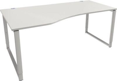 Schäfer Shop Genius Freiformschreibtisch MODENA FLEX, Bügelfuß, manuell höhenverstellbar, Ansatz links, B 1800 mm, lichtgrau