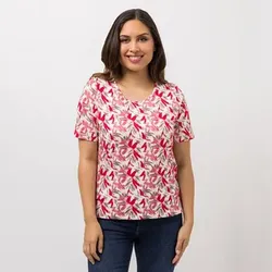 DENIM & CO. Shirt, 1/2-Arm Rundhalsausschnitt Seitenschlitze Allover-Druck