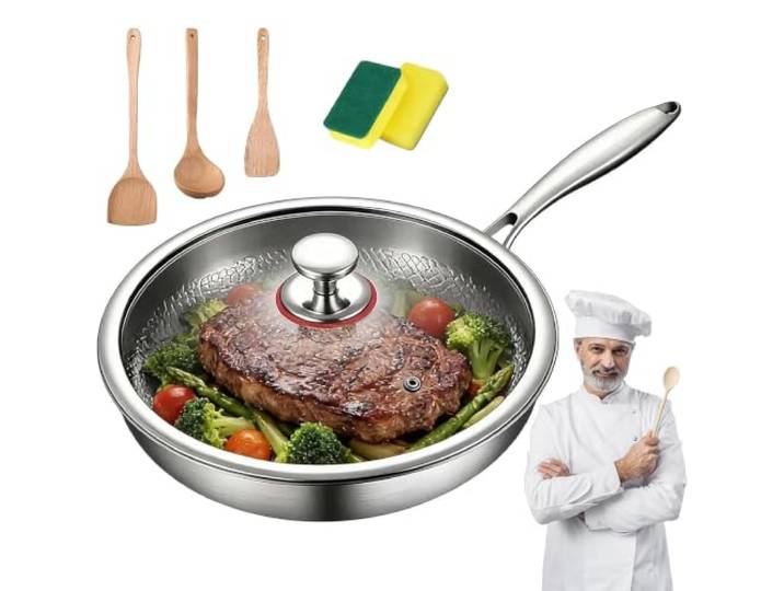 LLELEMAMO Titanium Pro Pfanne, Hochwertige Titan Bratpfanne 22–32 cm für Fleisch, Fisch, Gemüse und Eier, Vielseitige Küchenpfanne für Alltag, Familie und Genuss (Mit Deckel,30cm)