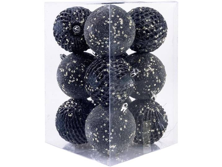 Weihnachtskugeln COCON schwarz 12 Stk. 8cm - Weihnachtskugeln 12er-Set