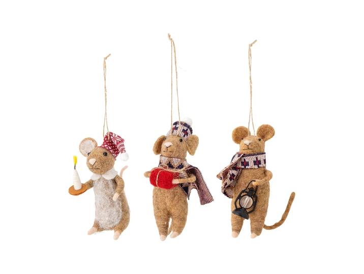Bloomingville Décoration de Noël souris Peo 3 pièces Brun