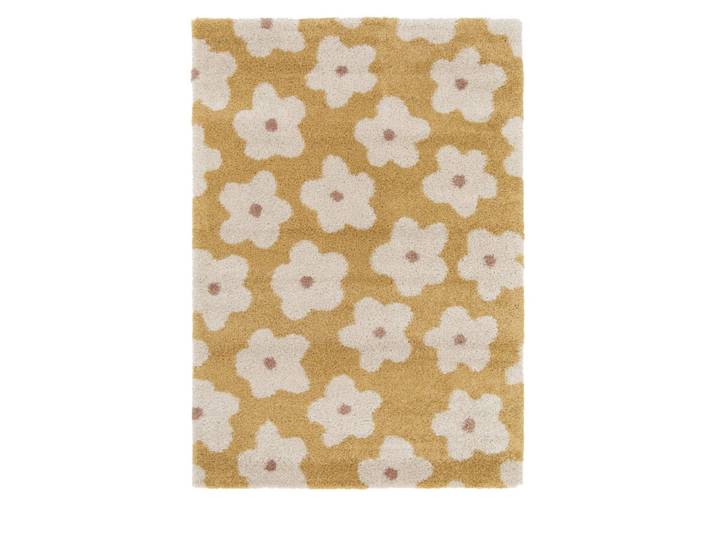 Tapis contemporain floral - 120x170cm jaune moutarde polypropylène