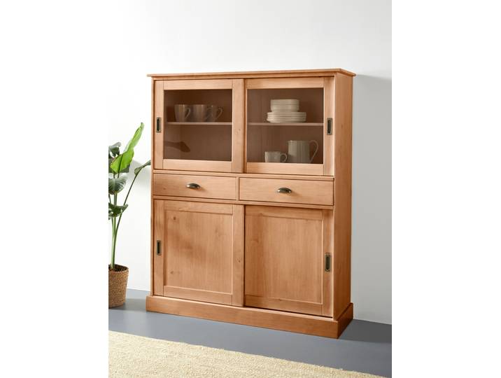 Highboard GOODPRODUCT Schröder , beige (natur gebeizt, gewachst), B:114cm H:140cm T:40cm, FSC-zertifiziertes Massivholz, Sideboards, Highboard, Vitrine aus massivem Kiefernholz, Breite 114 cm
