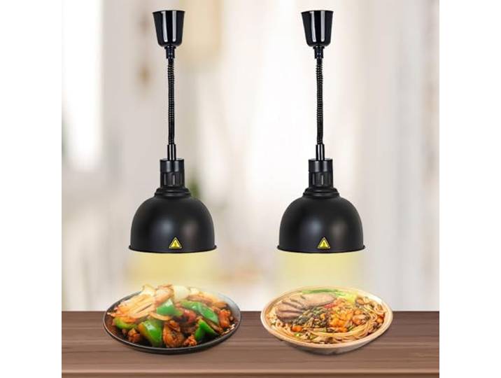BOVDC Wärmelampe Küche Gastro, Wärmelampen für Speisen Hängend 19cm/25cm 250W Speisewärmer Lampe 60-180cm Höhenberstellbar, Lebensmittel Wärmelampe Küche für Essen Buffets und Hotels