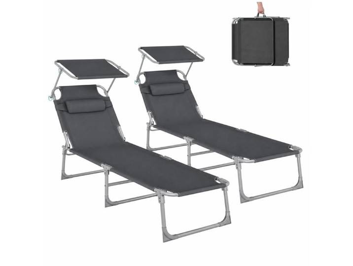 SONGMICS Bain de Soleil Chaise Longue Pliable Capacité de Charge 150 kg Transat 193 x 53 x 29 cm Gris Foncé
