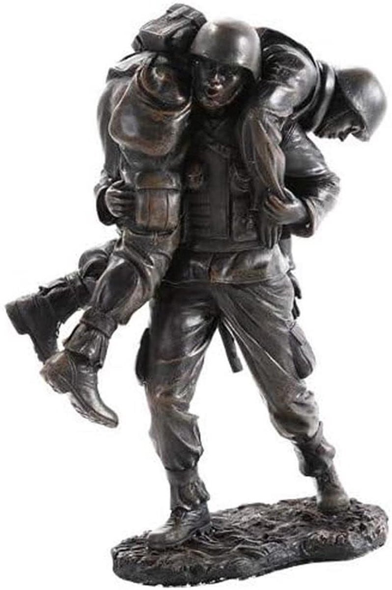 Handgeschilderd Militaire Soldaat Figuur voor Decoratie - Zwart - Hoogte: 19 cm