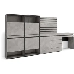 SKRAUT HOME Schuhschrank, Raumsparschrank, 297x35x145 cm, Schlafzimmer, Kommode, Dekorative Paneele, Frisiertisch, Moderner Stil, Zementgrau _460_48