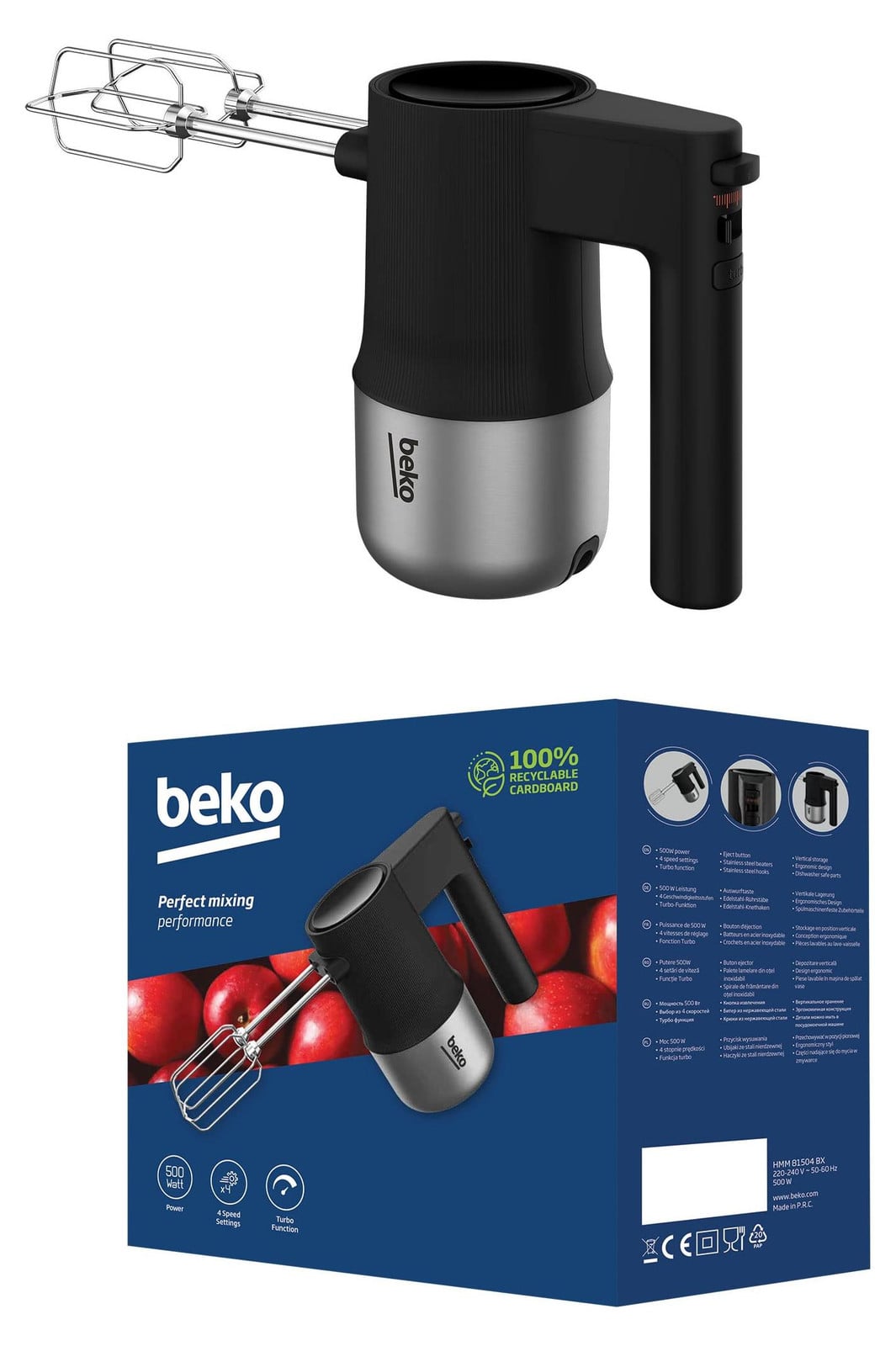 Beko HMM81504BX Handmixer van roestvrij staal met spatel, 500 W